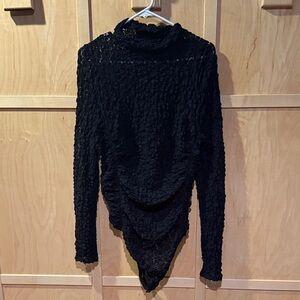 Free People Black lace-like Long Sleeve Bodysuit